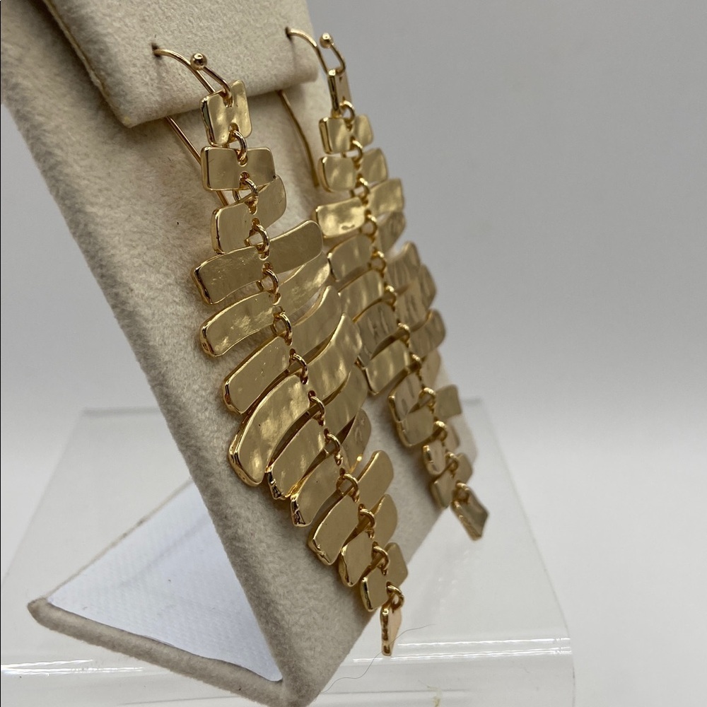 Gold Tone Fishbone Ladder Dangle Earrings Whimsygoth Wedding Guest 3”L - Picture 4 of 8